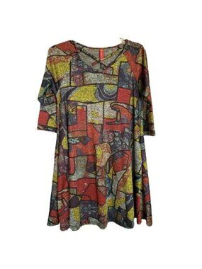 Urban Mango Womens S Tunic Dress Multicolor Abstract Artsey 3/4 Slv Lightweight
